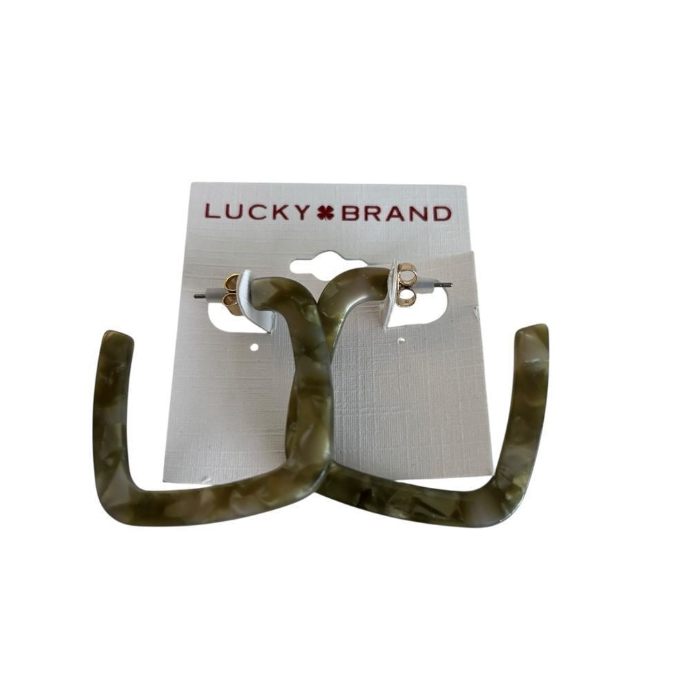 Marbled Green Resin Square Hoop Earrings